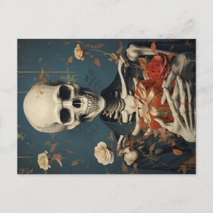 Carte Postale Squelette gentil avec cadeau d'anniversaire en mai