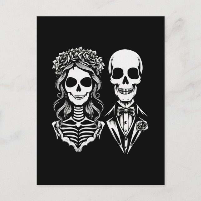 Carte Postale Squelette gothique couple mariage (Devant)
