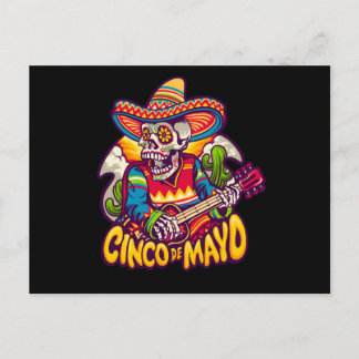 Carte Postale Squelette Mexicain Jouant Guitare, Cinco De Mayo
