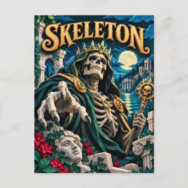 Carte Postale Squelette, Monstre de Papier Découpé (Devant)