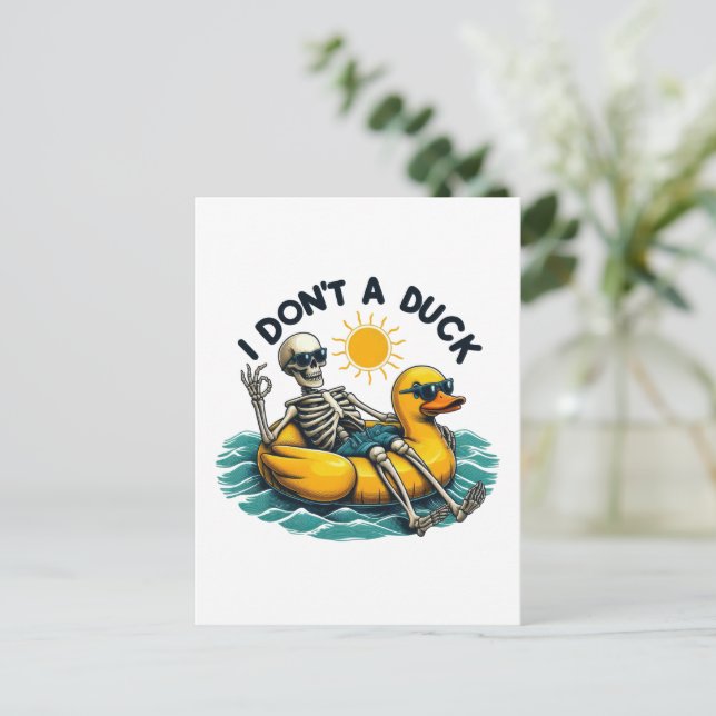 Carte Postale Squelette sarcastique sur canard (Debout devant)