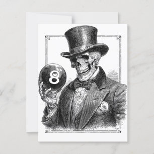 Carte Postale Squelette vintage avec chapeau supérieur et 8 ball