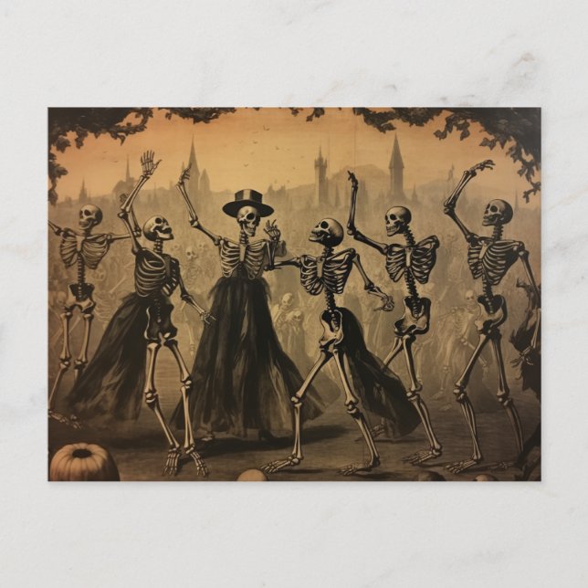Carte Postale Squelettes de danse vintage d'Halloween (Devant)