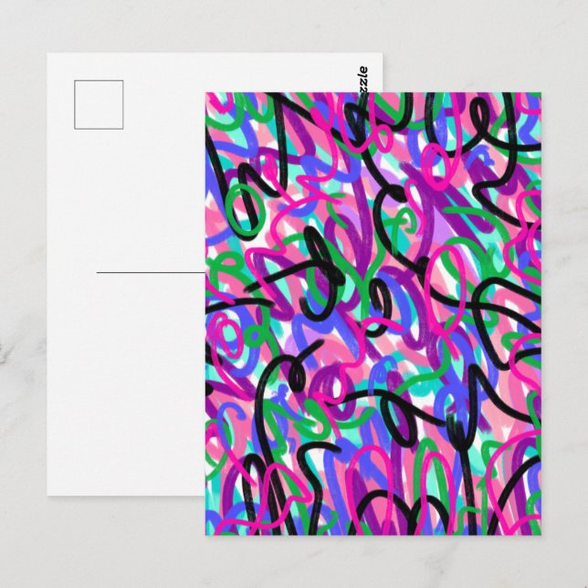 Carte Postale Squiggles colorés Art Abstrait (Devant / Derrière)