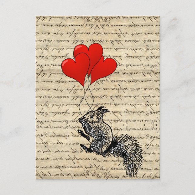 Carte Postale Squirrel and heart balloons (Devant)