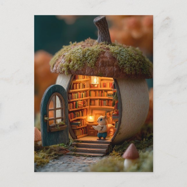 Carte Postale Squirrel Library Inside a Mossy Acorn House (Devant)
