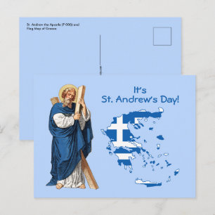Carte Postale St. André avec Drapeau-Carte de Grèce Jour de Fête