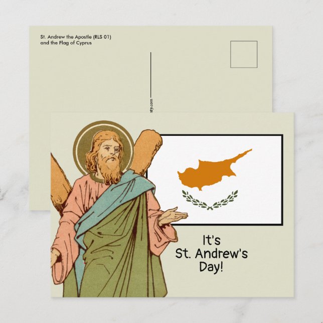 Carte Postale St. André (RLS 01) avec drapeau de Chypre Jour de  (Devant / Derrière)