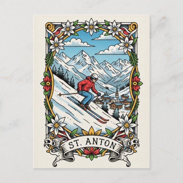 Carte Postale St. Anton Autriche Skieur Ski (Devant)