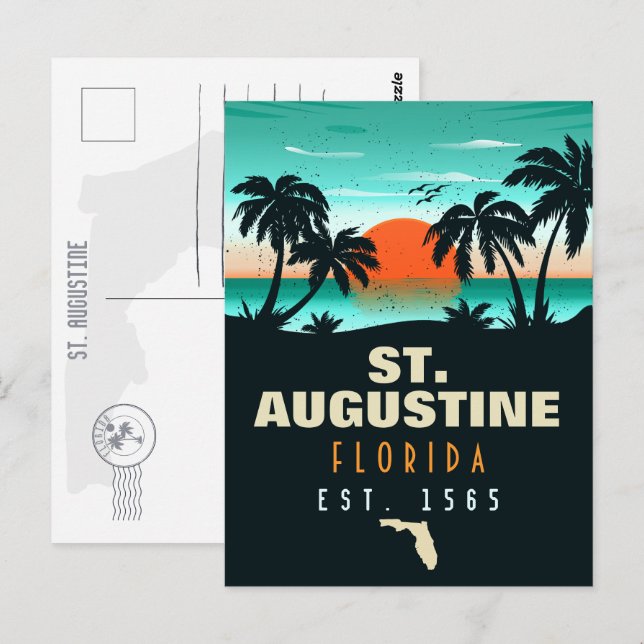 Carte Postale St. Augustine Florida Retro Sunset Souvenirs 60s (Devant / Derrière)