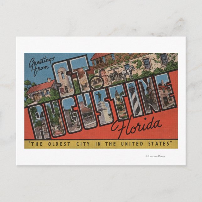 Carte Postale St. Augustine, Floride - Grandes Lettres Scènes 2 (Devant)