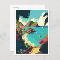 St Barts Caribbean Art Travel Illustration Vintage
