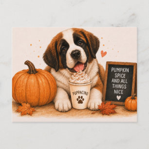 Carte Postale St Bernard Invitant Puppaçino au Spice de Citrouil