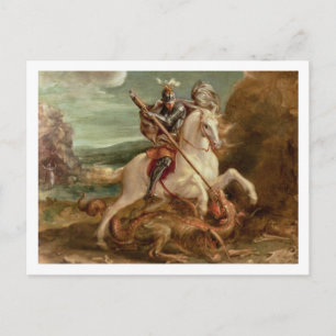 Carte Postale St. George tuant le dragon, (huile sur panneau)