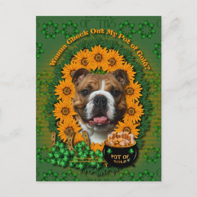 Carte Postale St patrick - Pot d'or - Bulldog (Devant)