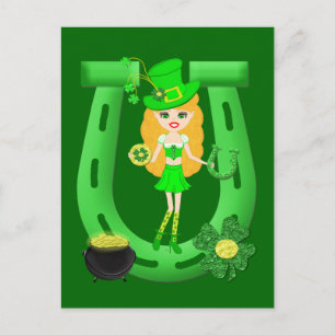 Carte Postale St Patrick’s Day Blonde Girl Leprechaun