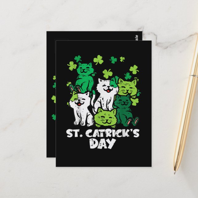 Carte Postale St Patricks Catricks Day Cats Saint Pattys (Devant/Arrière en situation)