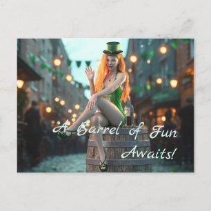 Carte Postale St Patrick's Day Beauté assise sur un tonneau