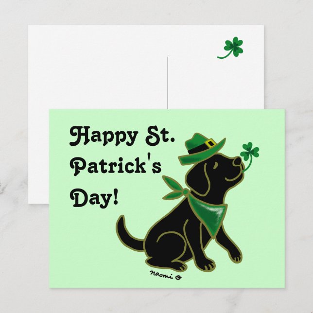 Carte Postale St. Patrick's Day Black Labrador (Devant / Derrière)