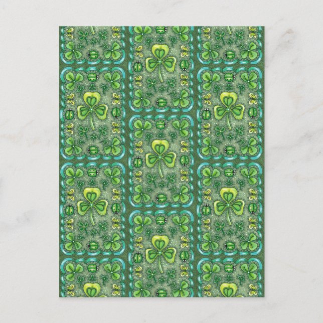 CARTE POSTALE ST. PATRICK'S DAY FOLK ART SHAMROCKS N'LADYBUGS (Devant)