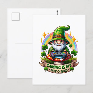 Carte Postale St. Patrick's Day Gamer Gnome