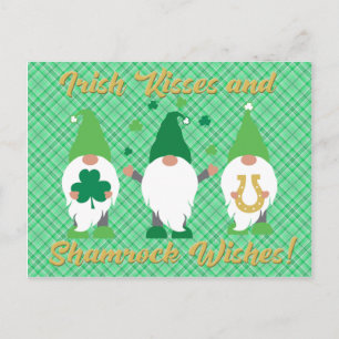 Carte Postale St Patrick's Day Gnome Baisers et Shamrock