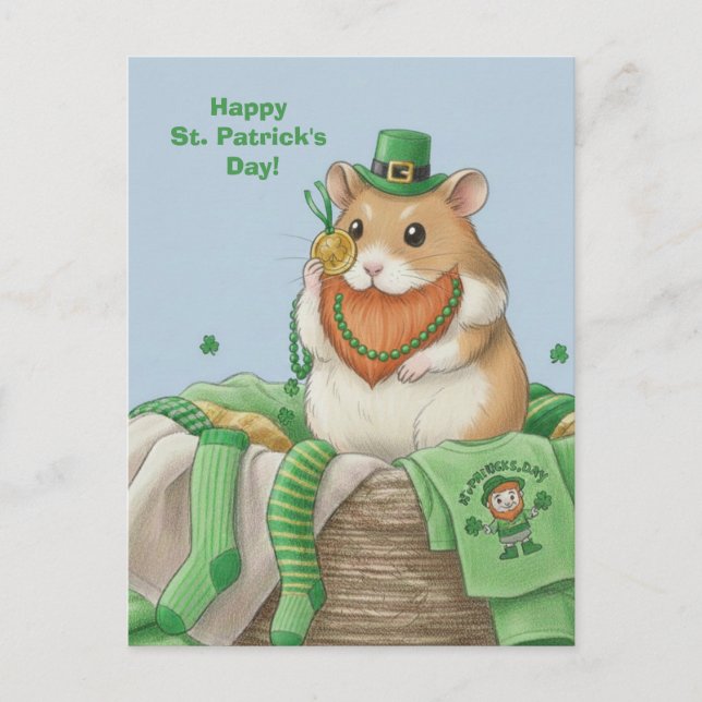 Carte Postale St. Patrick's Day Hamster Postcard (Devant)