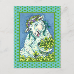 CARTE POSTALE ST. PATRICK'S DAY IRISH EWE, SHEEP & SHAMROCK