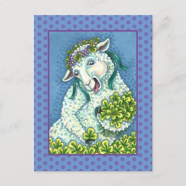 CARTE POSTALE ST. PATRICK'S DAY IRISH EWE, SHEEP & SHAMROCK (Devant)