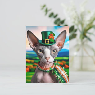 Carte Postale St. Patrick's Day Irlandais Sphynx Chat drôle