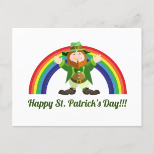 Carte Postale St. Patricks Day Leprechaun et Rainbow Postcard