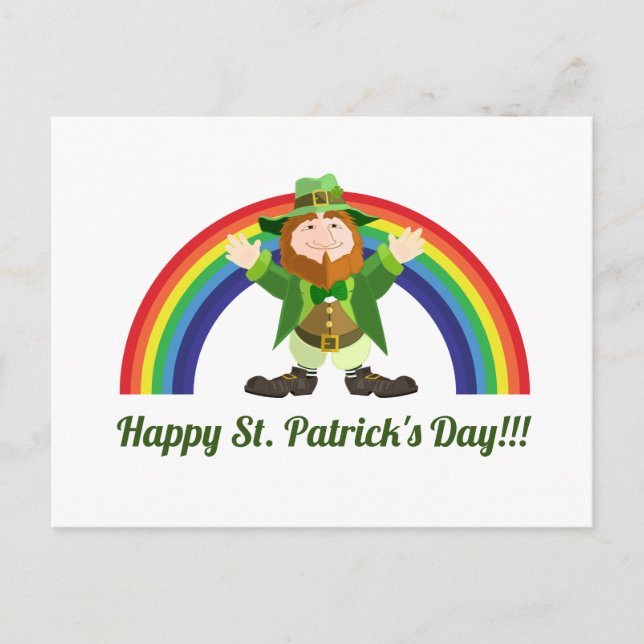 Carte Postale St. Patricks Day Leprechaun et Rainbow Postcard (Devant)