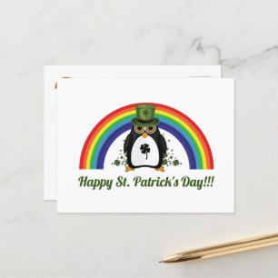 Carte Postale St. Patricks Day Penguin et Rainbow