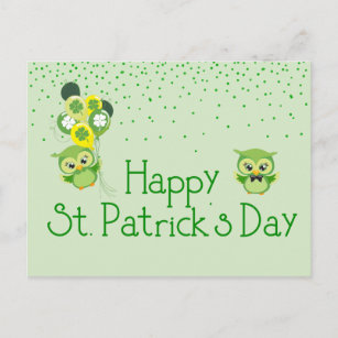 Carte Postale St. Patrick's Day Shamrock Cute Green Owls