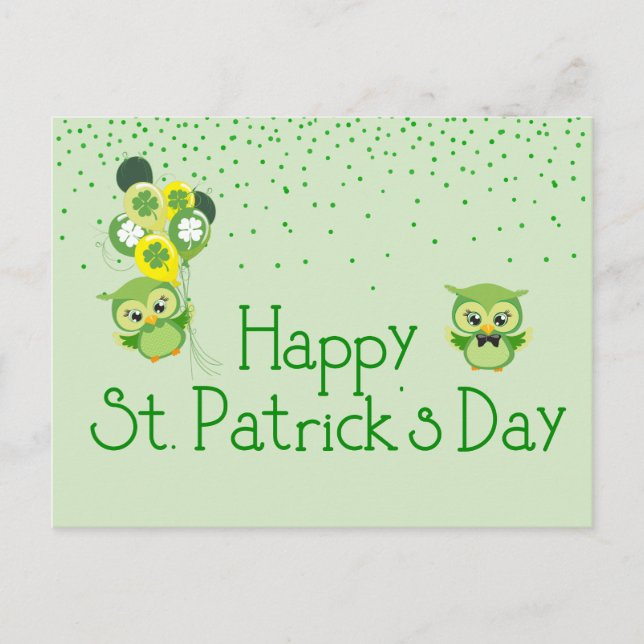 Carte Postale St. Patrick's Day Shamrock Cute Green Owls (Devant)