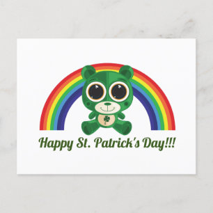 Carte Postale St. Patricks Day Teddy Bear et Rainbow Postcard