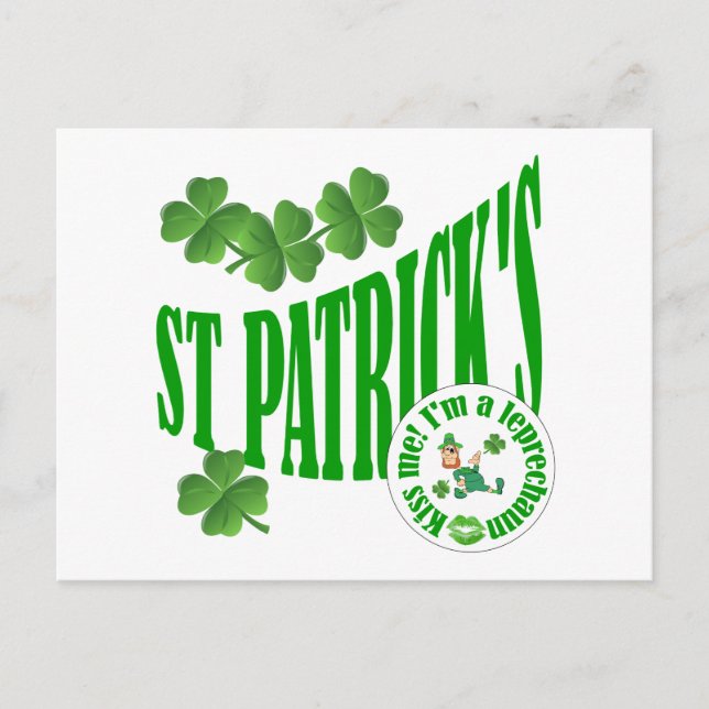 Carte Postale St Patrick's, embrasse-moi je suis un leprechaun (Devant)