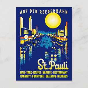 Carte Postale St. Pauli la nuit, ville de Hambourg, Allemagne