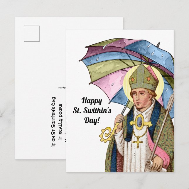 Carte Postale St. Swithin avec parapluie (Devant / Derrière)