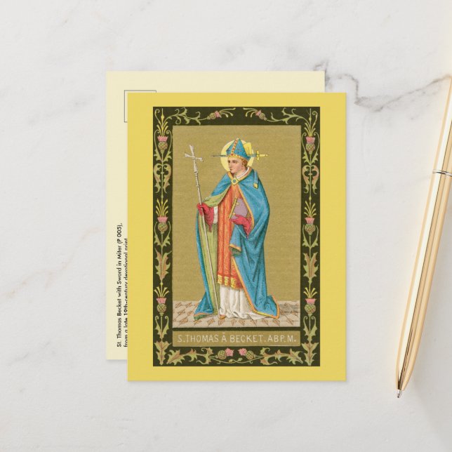 Carte Postale St. Thomas Becket avec épée dans la mitre (P 005)  (Devant/Arrière en situation)