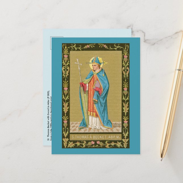 Carte Postale St. Thomas Becket avec épée dans la mitre (P 005)  (Devant/Arrière en situation)