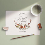 Carte Postale Stag terre cuite rouille fleurie élégante douche n<br><div class="desc">Feuillage rustique, fleurs et bois de cerf carte d'invitation de la fête de la douche nuptiale. Avec de belles aquarelles feuillage, blanc, terre cuite, rouille et rose feuillu, complétées par un design moderne noir et vert sage et écriture manuscrite élégante. Cet invitation moderne est sûr de définir le style de...</div>