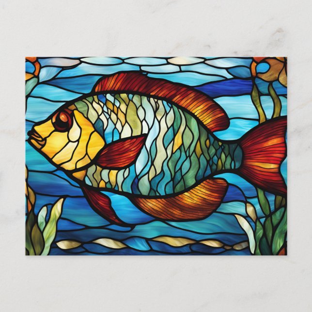 Carte Postale Stained Glass Fish Swimming in the Ocean (Devant)
