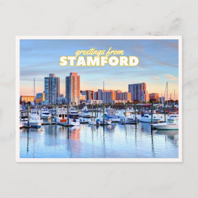 Carte Postale Stamford Connecticut Skyline Harbor Boats Greeting (Devant)