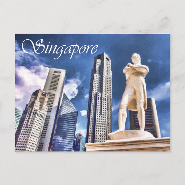 Carte Postale Stamford Raffles Landing Site et Statue Singapour (Devant)