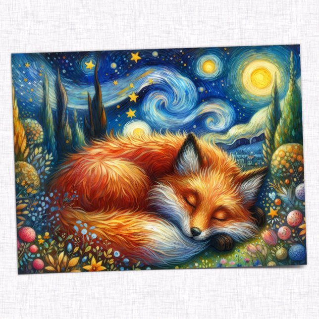 Carte Postale Starry Night Fox : A Whimsical and Magical (Créateur téléchargé)