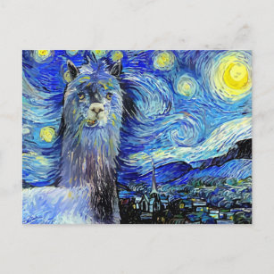 Carte Postale Starry Night Funny Alpaca Paysage Parodie