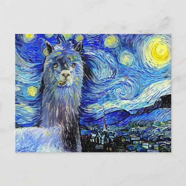 Carte Postale Starry Night Funny Alpaca Paysage Parodie (Devant)