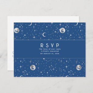 Carte Postale Starry Night Marine Bleu et mariage argenté RSVP