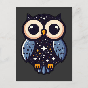 Carte Postale Starry Night Owl Art - lunatique, nocturne, étoile